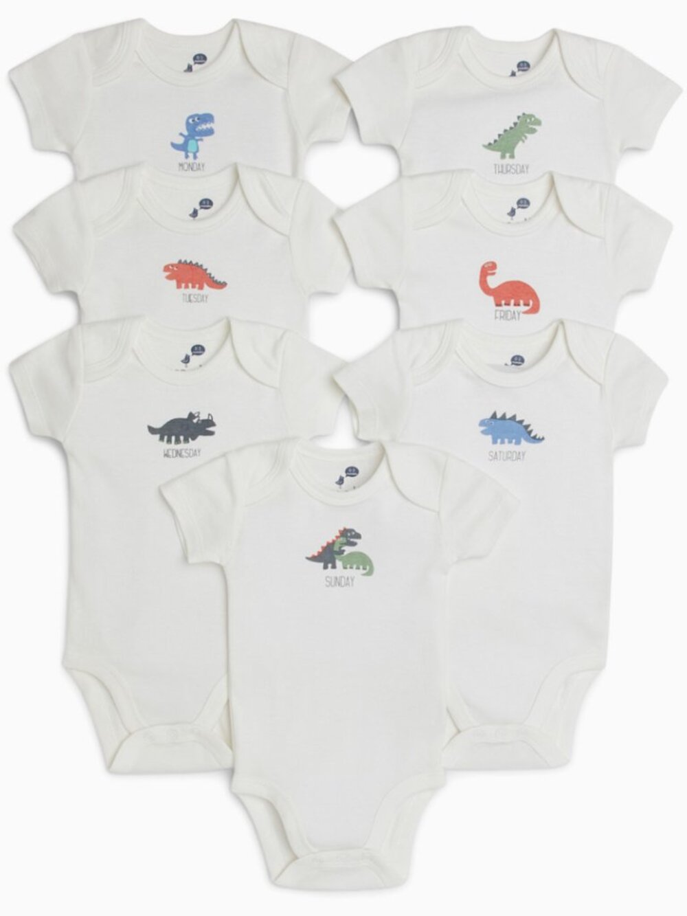 Small Story Days Of The Week Dinosaur Bodysuits (7 Pack) 9-12 months